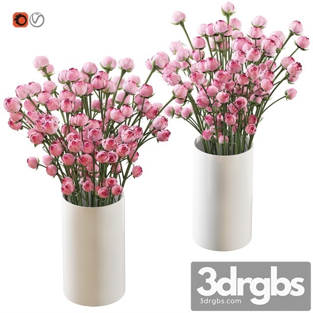 Bouquet of Small Pink Shrub Roses in a White Vase 3dsmax Download - thumbnail 1