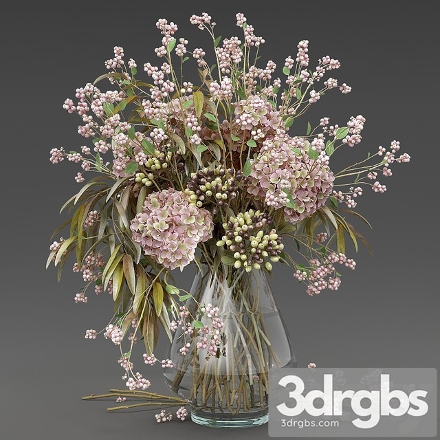 Bouquet of Snowberry and Hydrangea 3dsmax Download - thumbnail 1