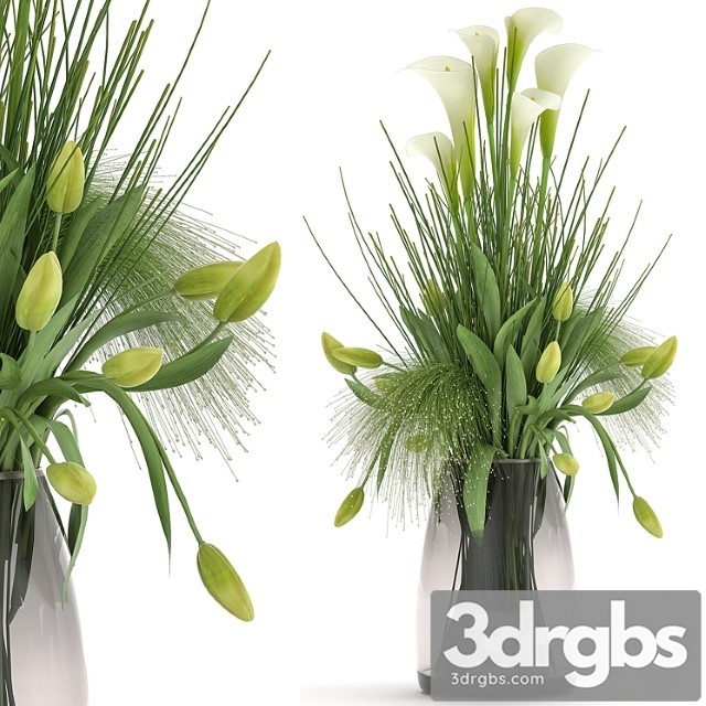 Bouquet of Spring Green Flowers in a Glass Vase With Tulip Calla 115 3dsmax Download - thumbnail 1