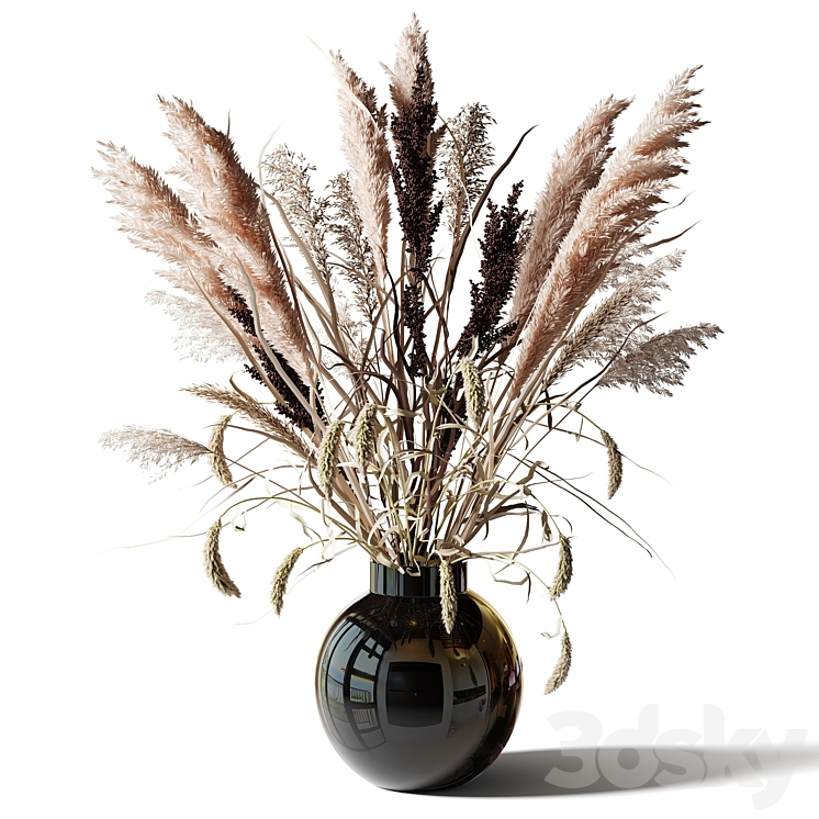 Bouquet of tall dry grass in a black vase 3DS Max - thumbnail 1