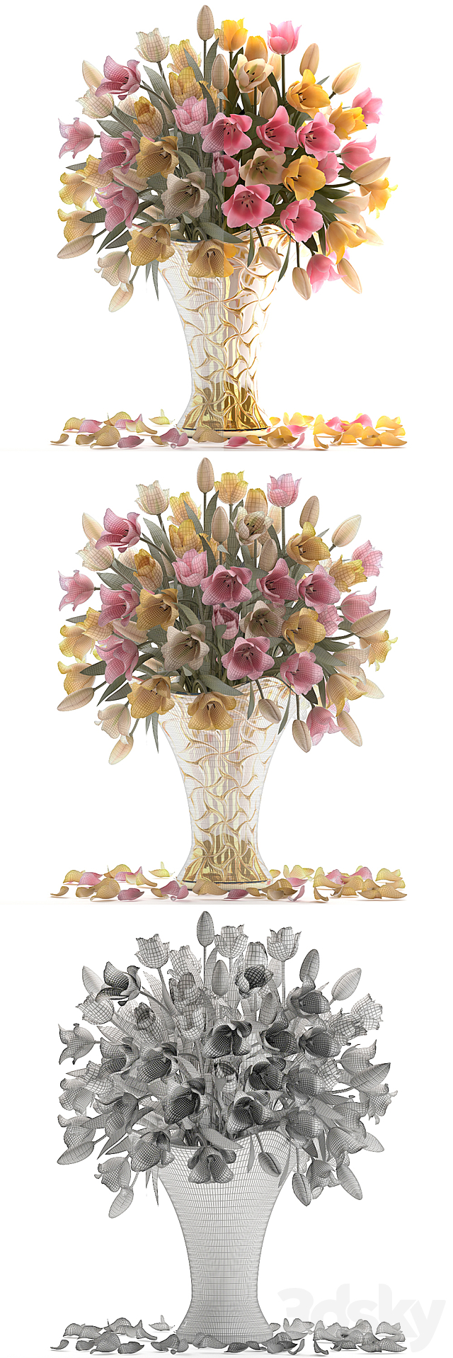 Bouquet of tulips 23. Tulips. yellow flowers. vase. decor 3DSMax File - thumbnail 3