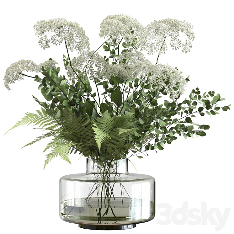 Bouquet of umbrella flowers with greenery and fern 3DS Max Model - thumbnail 1