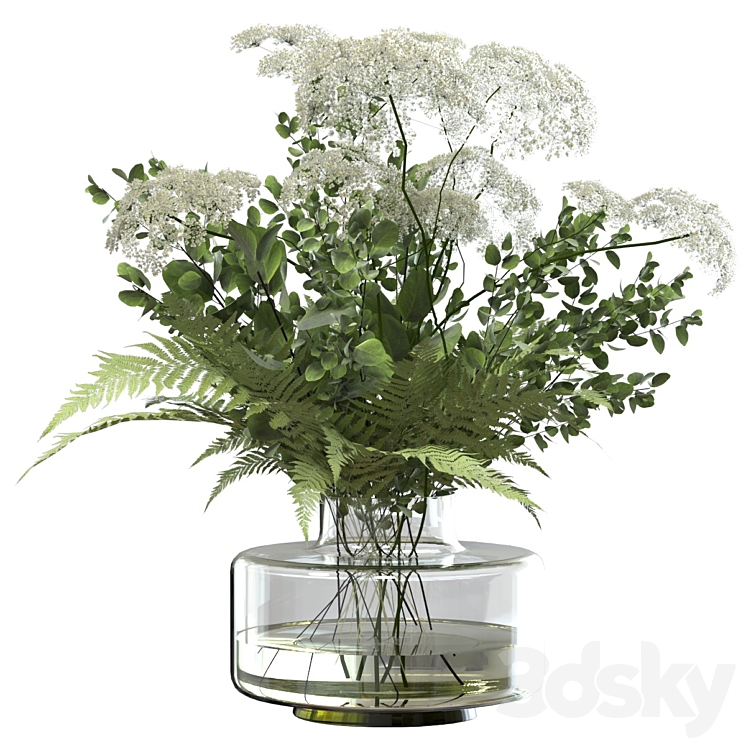 Bouquet of umbrella flowers with greenery and fern 3DS Max Model - thumbnail 2