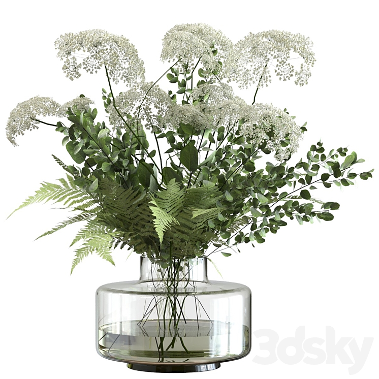 Bouquet of umbrella flowers with greenery and fern 3DS Max - thumbnail 1