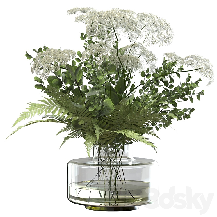 Bouquet of umbrella flowers with greenery and fern 3DS Max - thumbnail 2