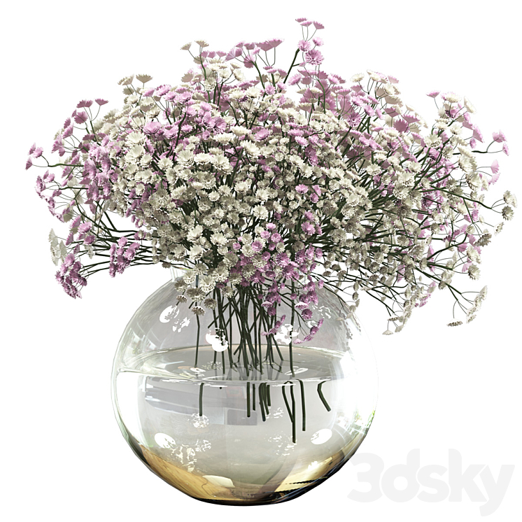 Bouquet of white and pink gypsophila 3DS Max Model - thumbnail 2