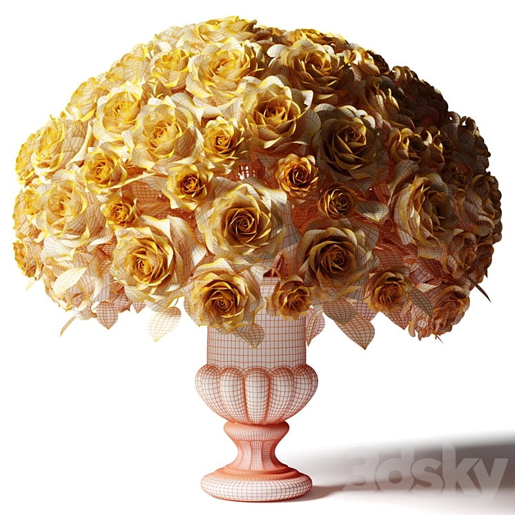 Bouquet of white and pink roses in a glass classic vase 3DS Max Model - thumbnail 2