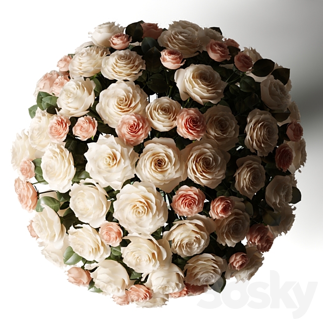 Bouquet of white and pink roses in a glass classic vase 3DS Max Model - thumbnail 3