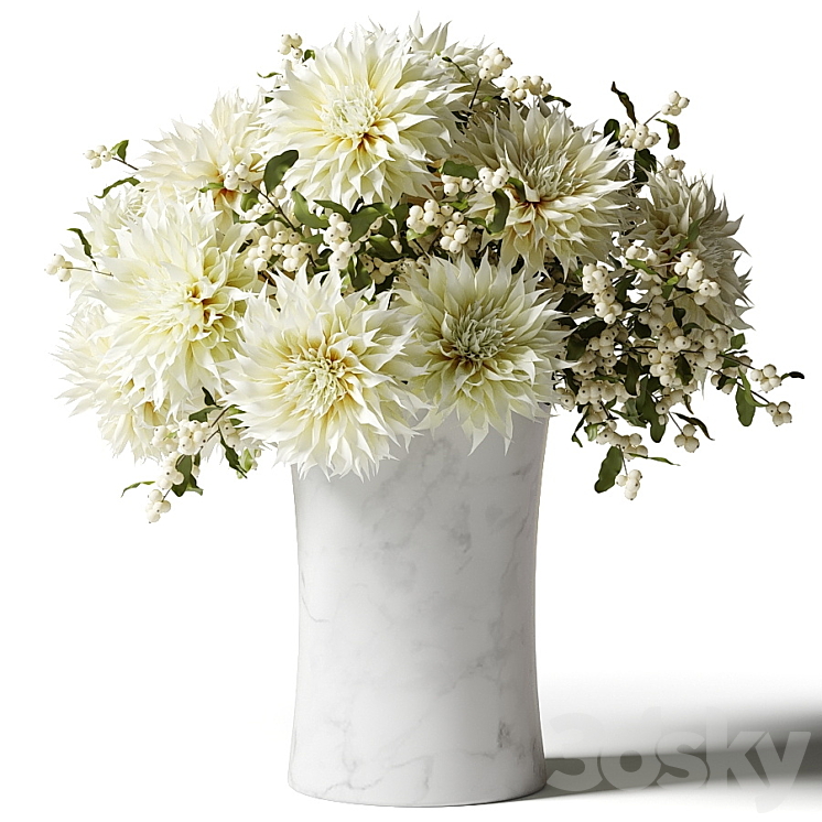 Bouquet of white chrysanthemums with snowberry twigs 3DS Max Model - thumbnail 1