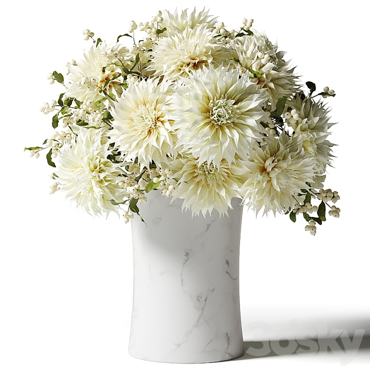 Bouquet of white chrysanthemums with snowberry twigs 3DS Max Model - thumbnail 2