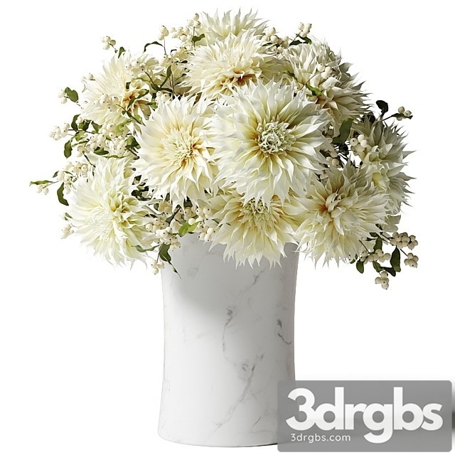 Bouquet of White Chrysanthemums with Snowberry Twigs 3dsmax Download - thumbnail 1