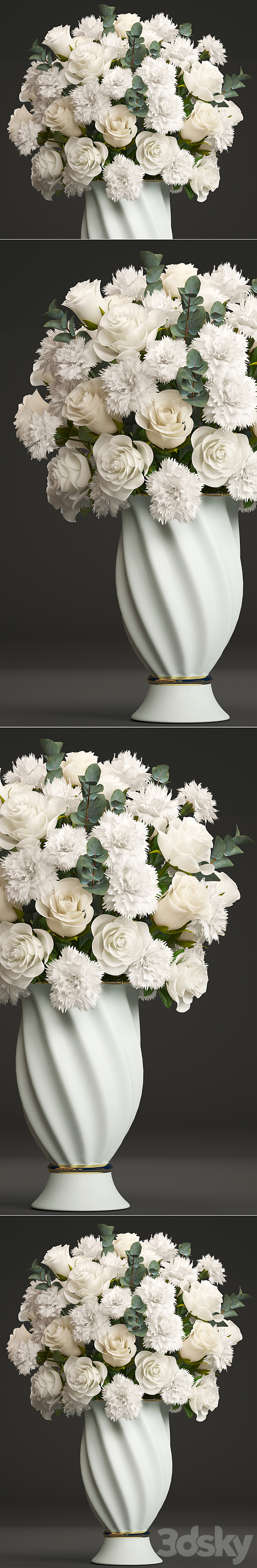 Bouquet of white flowers 35. Spring bouquet vase eucalyptus white rose carnation luxury decor classic vase 3DS Max Model - thumbnail 2