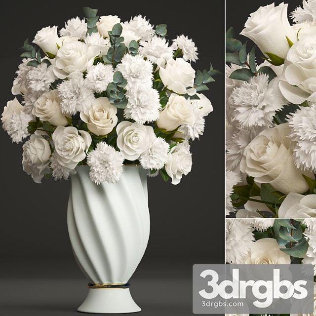 Bouquet of white flowers 35. spring bouquet, vase, eucalyptus, white rose, carnation, luxury decor, classic vase - thumbnail 1