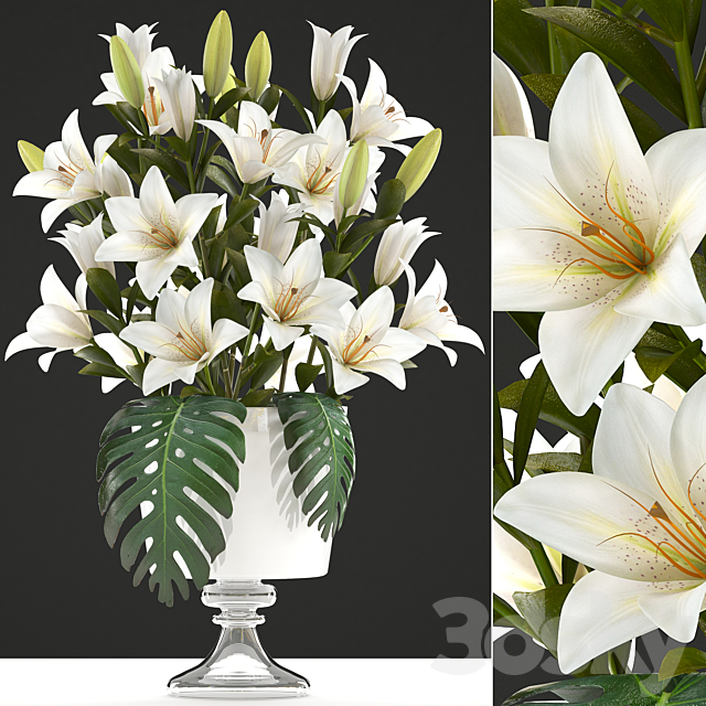 Bouquet of white flowers 51. Bouquet of Lilies flower lily vase decor 3DS Max Model - thumbnail 1