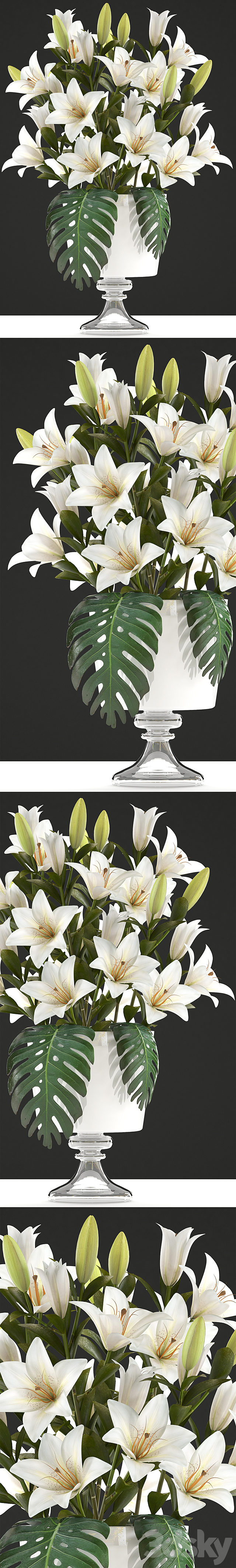 Bouquet of white flowers 51. Bouquet of Lilies flower lily vase decor 3DS Max Model - thumbnail 2