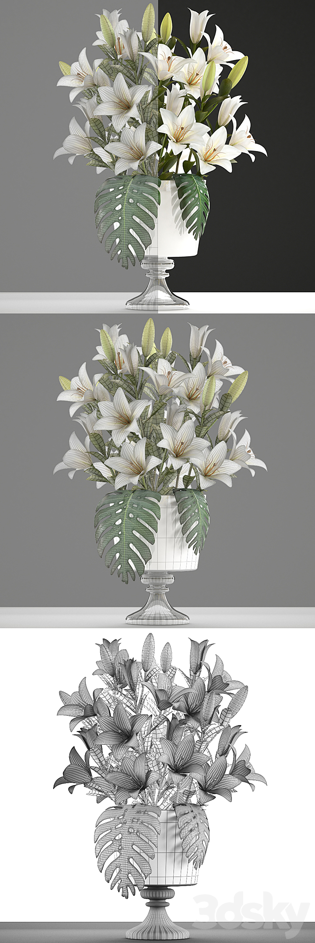 Bouquet of white flowers 51. Bouquet of Lilies flower lily vase decor 3DS Max Model - thumbnail 3