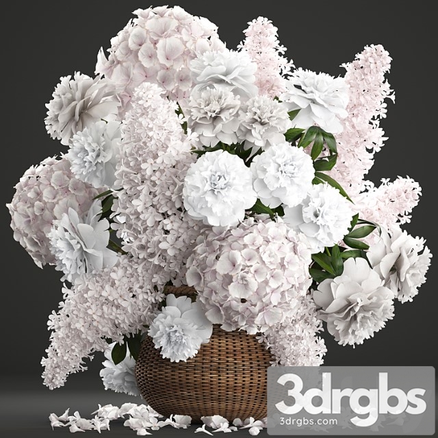 Bouquet of white flowers 82. flowers, hydrangea, basket, peonies, lilac, eco design, natural decor, table decoration - thumbnail 1