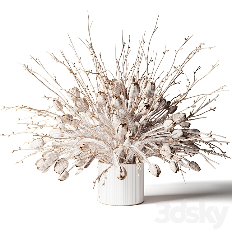 Bouquet of white tulips and branches in a glass vase 3DS Max Model - thumbnail 2