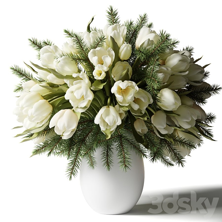 Bouquet of white tulips in a white vase 3DS Max - thumbnail 1