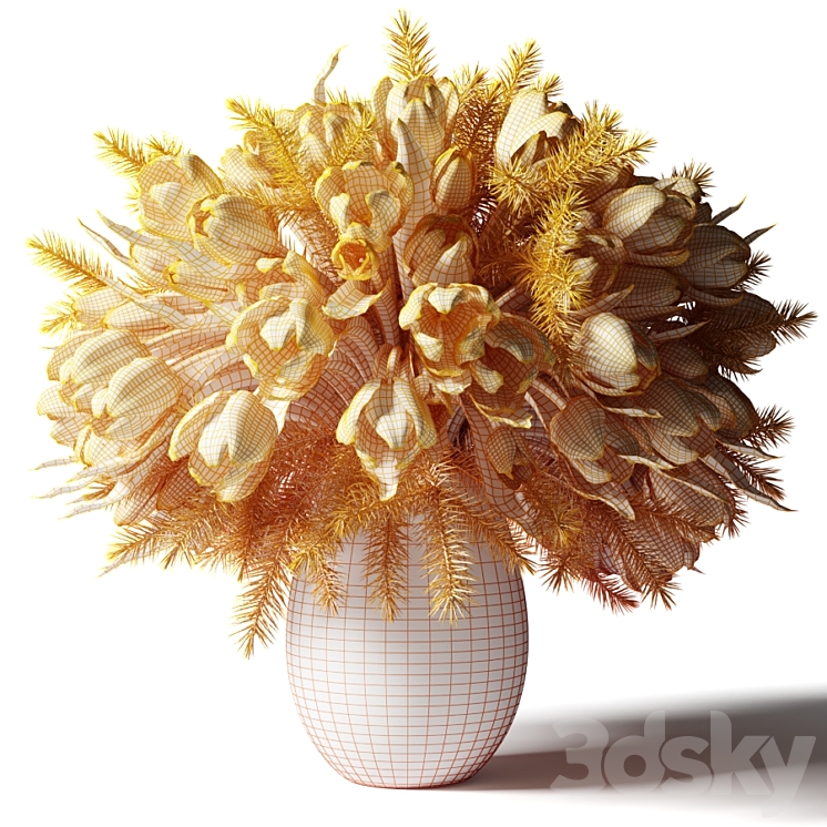 Bouquet of white tulips in a white vase 3DS Max - thumbnail 2