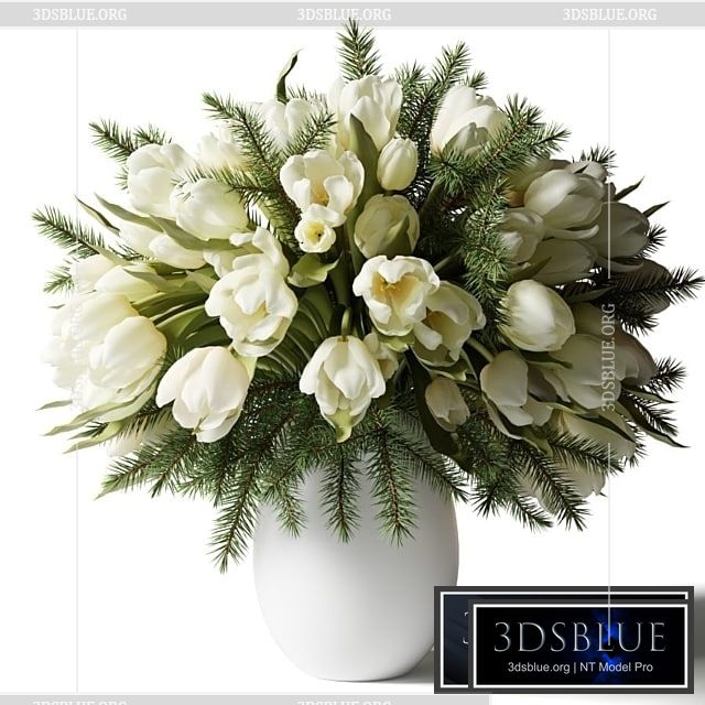 Bouquet of white tulips in a white vase 3DS Max - thumbnail 3