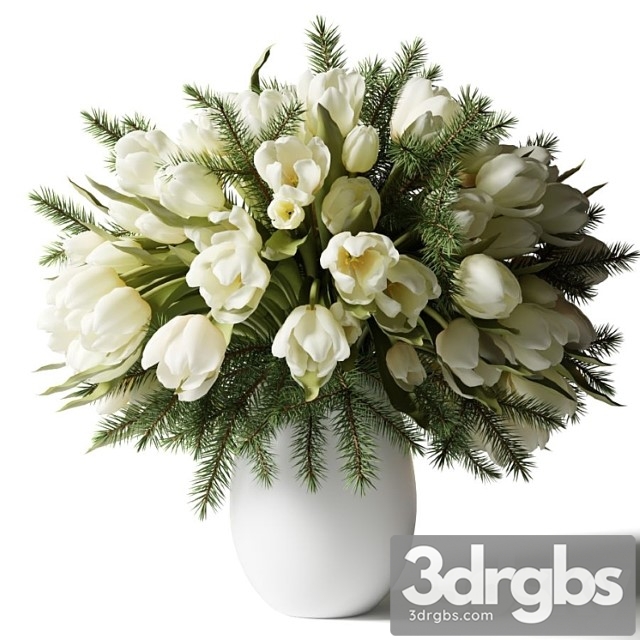 Bouquet of White Tulips in a White Vase 3dsmax Download - thumbnail 1