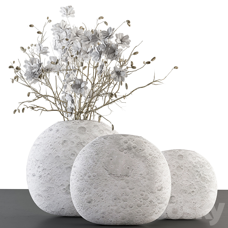 Bouquet – white Flower in Circular lunar vase 88 3DS Max Model - thumbnail 3