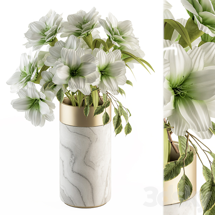 Bouquet – White Flower in Stone vase 53 3DS Max Model - thumbnail 1