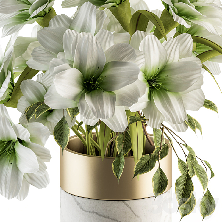 Bouquet – White Flower in Stone vase 53 3DS Max Model - thumbnail 2