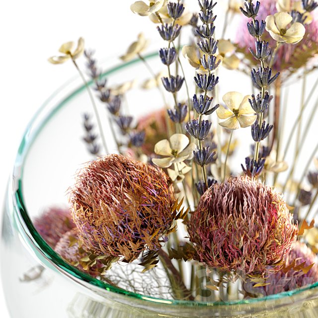 Bouquet with dry protea lavender and white flowers 3DS Max Model - thumbnail 2