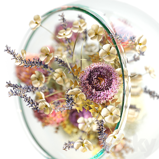 Bouquet with dry protea lavender and white flowers 3DS Max Model - thumbnail 3