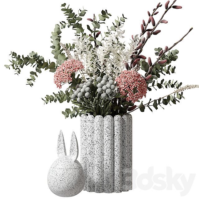 Bouquet with eucalyptus and flowers in a white vase 3DSMax File - thumbnail 1