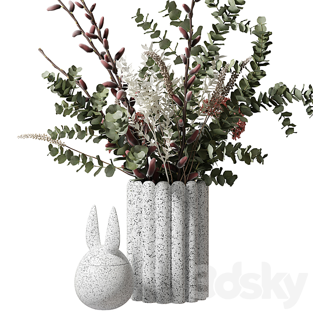 Bouquet with eucalyptus and flowers in a white vase 3DSMax File - thumbnail 2