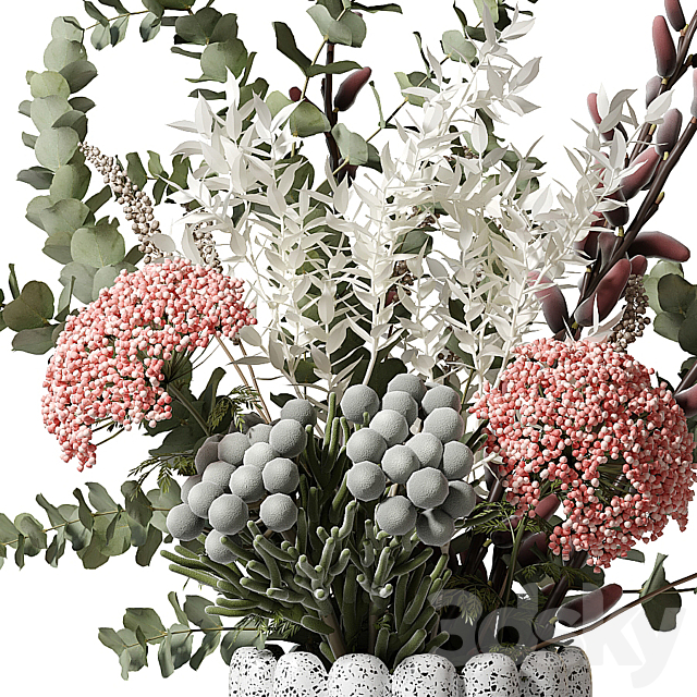 Bouquet with eucalyptus and flowers in a white vase 3DSMax File - thumbnail 3