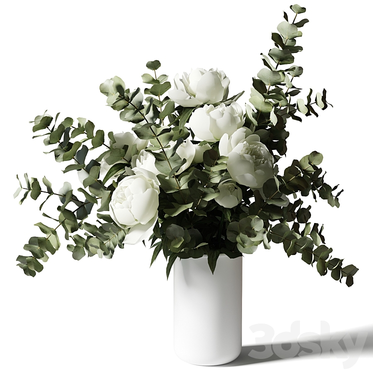 Bouquet with eucalyptus and peonies in a white vase 3DS Max - thumbnail 1