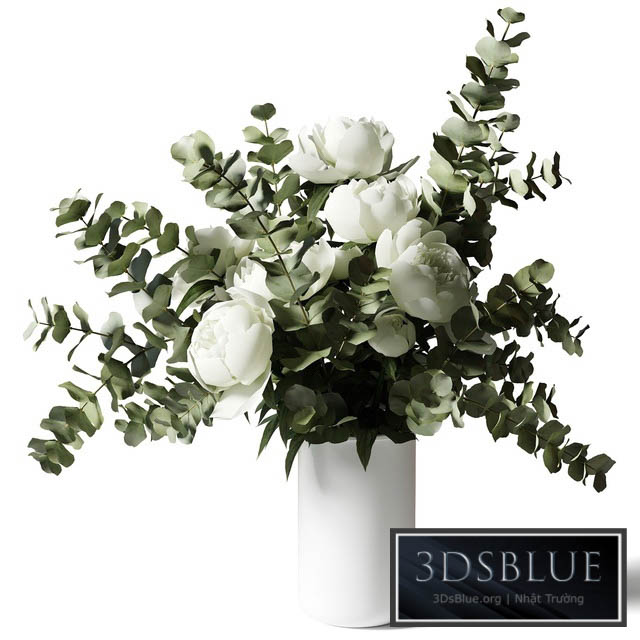 Bouquet with eucalyptus and peonies in a white vase 3DS Max - thumbnail 3