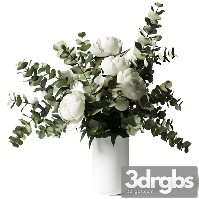 Bouquet with eucalyptus and peonies in a white vase - thumbnail 1