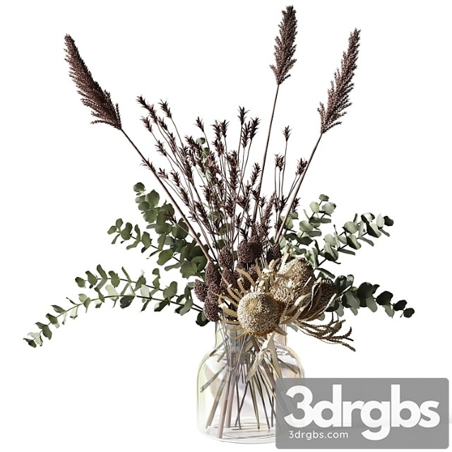 Bouquet with eucalyptus, bankxias and tall grass in a glass vase - thumbnail 1