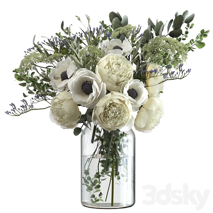 Bouquet with flowers and eucalyptus 3DS Max Model - thumbnail 3