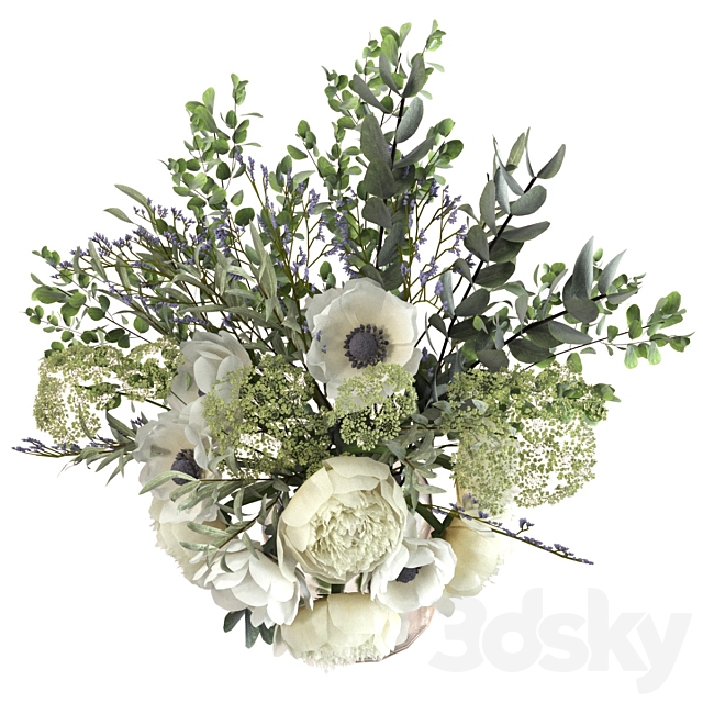 Bouquet with flowers and eucalyptus 3DS Max Model - thumbnail 3