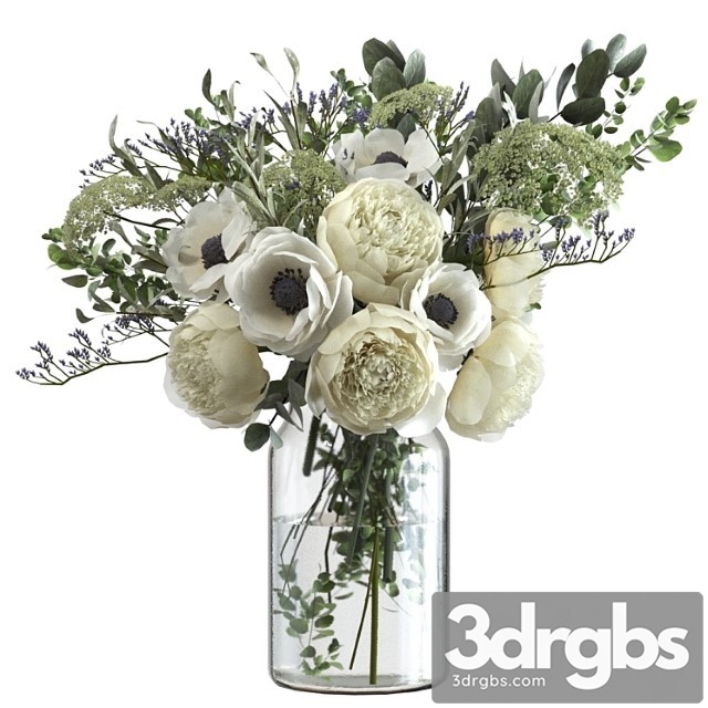 Bouquet With Flowers And Eucalyptus 3dsmax Download - thumbnail 1