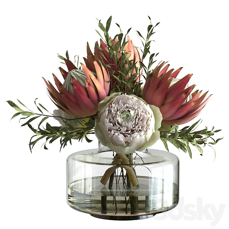 Bouquet with peonies and proteas 3DS Max Model - thumbnail 1