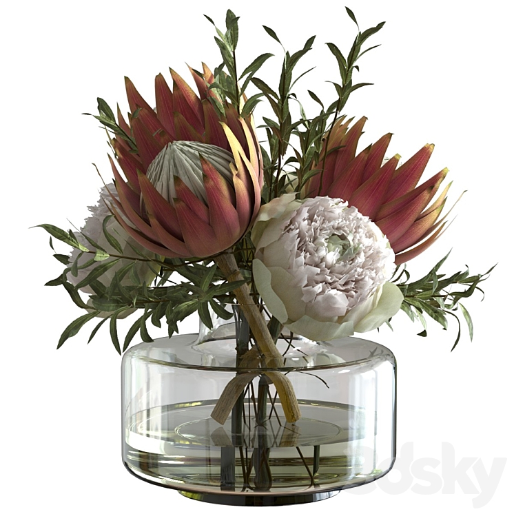 Bouquet with peonies and proteas 3DS Max - thumbnail 2