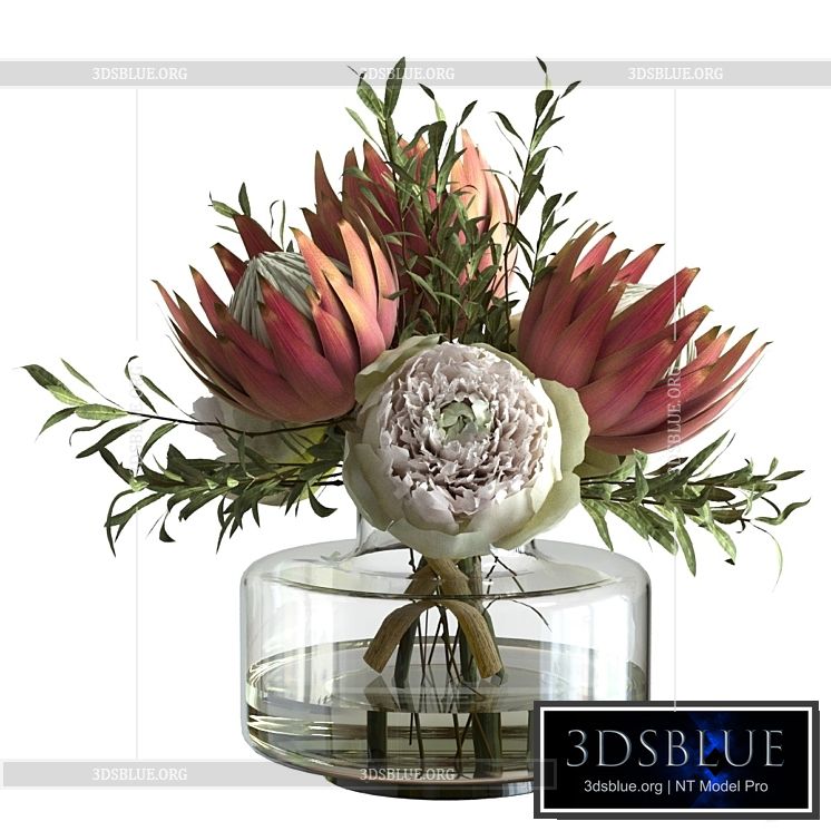 Bouquet with peonies and proteas 3DS Max - thumbnail 3