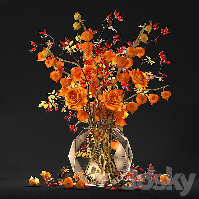 Bouquet with physalis 3ds Max - thumbnail 1