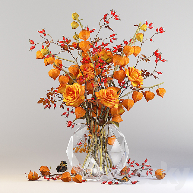 Bouquet with physalis 3ds Max - thumbnail 2