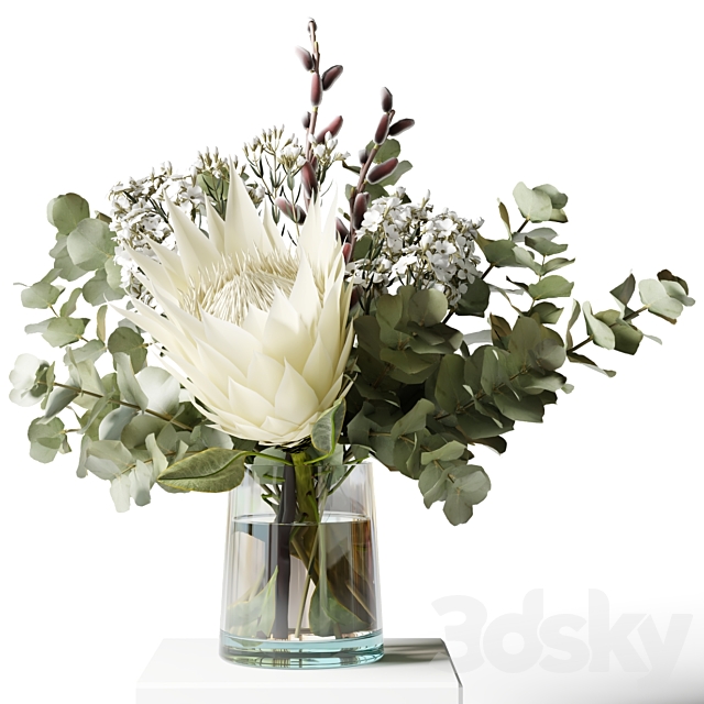 Bouquet with proteas and eucalyptus 3DS Max Model - thumbnail 2