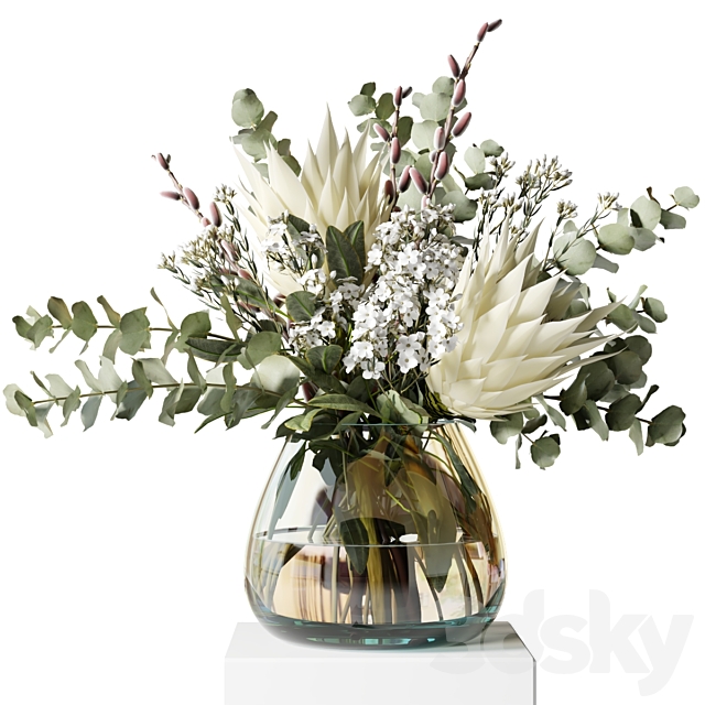 Bouquet with proteas and eucalyptus 3DS Max Model - thumbnail 3