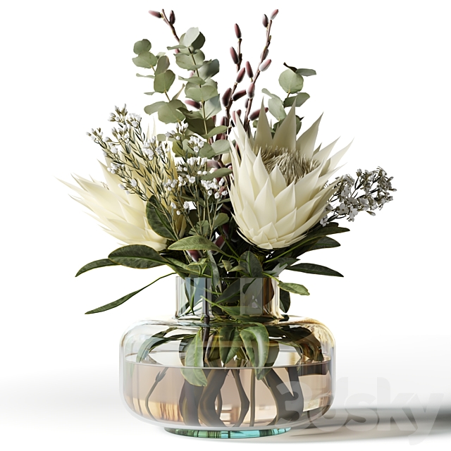 Bouquet with proteas and eucalyptus 3DS Max Model - thumbnail 4