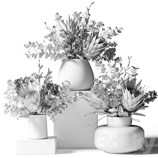 Bouquet with proteas and eucalyptus 3DS Max Model - thumbnail 5